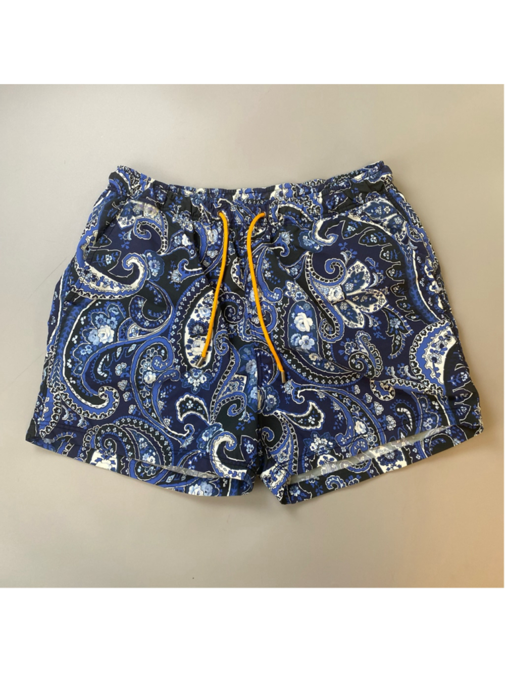 Etro Swim Trunks Medium Blue Black Paisley Floral Italy Quiet Luxury Resortwear